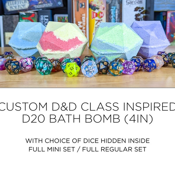 Customizable DnD Class Inspired D20 Bath Bomb with full hidden dice set inside - Dnd, Pathfinder, Dice Set, Dice Bomb