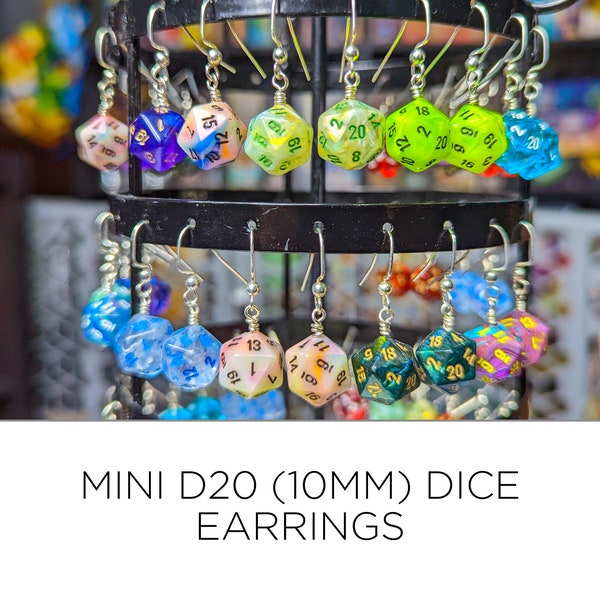 Mini D20 (10mm) Dice Earrings - 2x Nickle Free Fish Hook - Hand Made Earrings - D&D Jewelry - Dice Jewelry //Mini Dice //