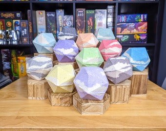 Large D20 Bath Bomb With Full Set of Matching Dice Hidden Inside - Dice based off Bath Bomb Color -  DnD, Pathfinder, Polyhedral, Dice Bomb