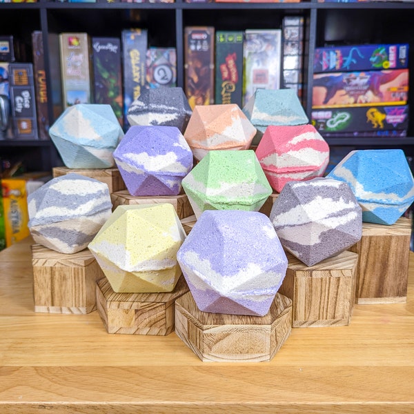 D&D class inspired D20 Dice Bath Bomb With Full set of matching dice hidden inside // Dice based off Bath Bomb Color // Dungeons and Dragons