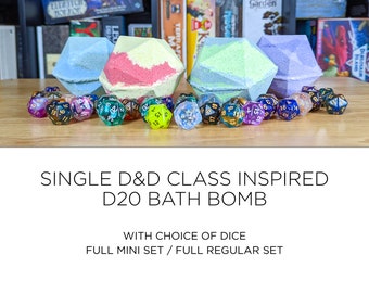 Personalized D20 Bath Bomb (4in)  // D&D class inspired with hidden dice // Full mini set (10mm) / Full regular set // Dungeons and Dragons