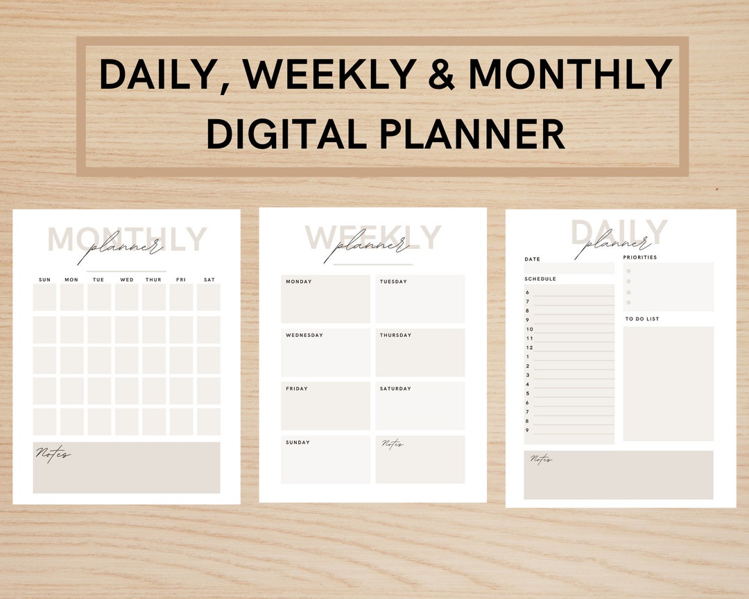 PDF DIGITAL PLANNER | Daily Weekly Monthly Planner | Download for Print ...