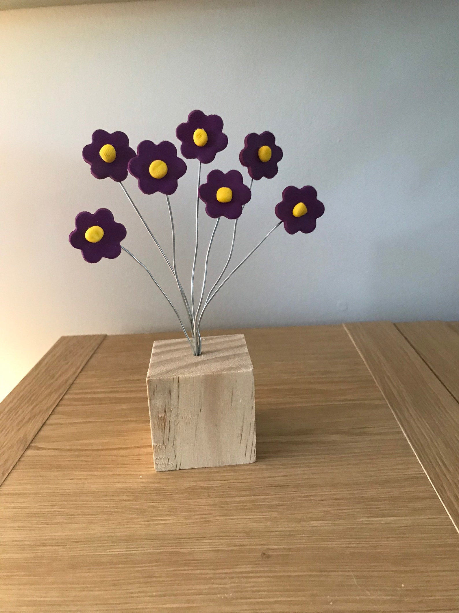 Handmade bunch of flowers with wooden base Etsy
