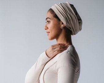 LUXURY beige turban for women, chemo headwear, turban hijab, turban wrap, pre tied turban, chemo cap, instant hijab