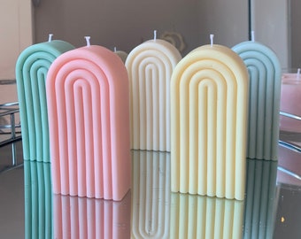 Large Rainbow Arch Pillar Soy Candle | Pastel | Choice of Colour | Present | Gift | Candle | Free Delivery