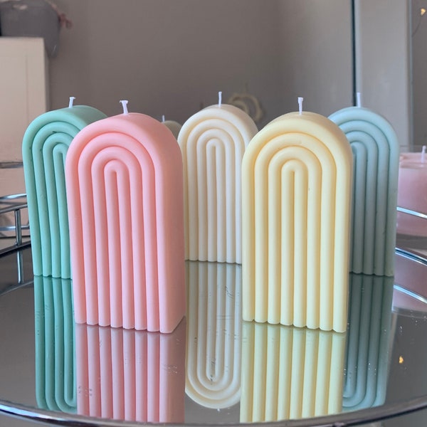 Large Rainbow Arch Pillar Soy Candle | Pastel | Choice of Colour | Present | Gift | Candle | Free Delivery