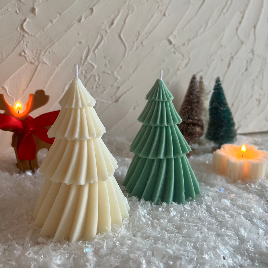 Christmas Tree Pillar Candles SET of TWO Winter Candles Etsy UK