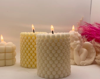 Round Bubble Cube Pillar Soy Candle