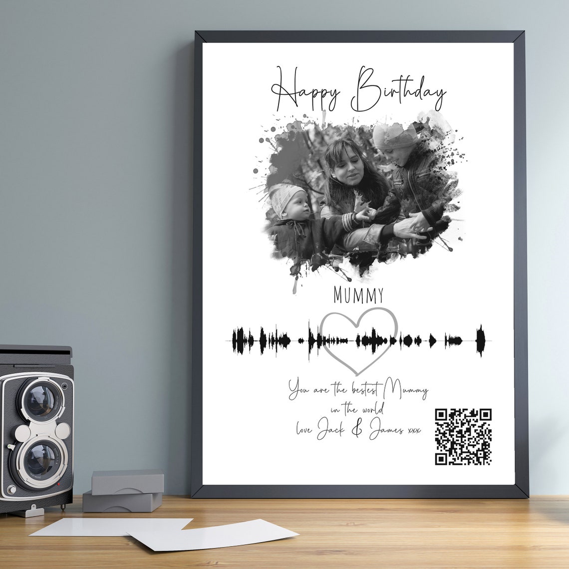 Happy Birthday QR Code Sound Wave Picture Personalised Voice | Etsy