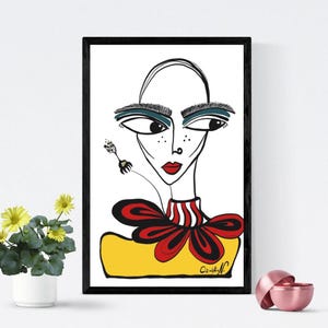 Illustration de mode A4 Avant-gardiste, Impression d'art numérique, Oeuvre d'art originale, Décoration murale, Impression numérique de mode, Style contemporain, Visage