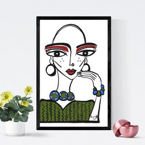 Illustration de mode A4 Avant-gardiste, Impression d'art numérique, Oeuvre d'art originale, Décoration murale, Impression numérique de mode, Style contemporain, Visage