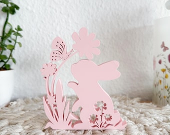 Easter bunny standee with flower and butterfly, spring, Easter decoration, spring decoration, 3D print, 3D spring decoration, 3D decoration