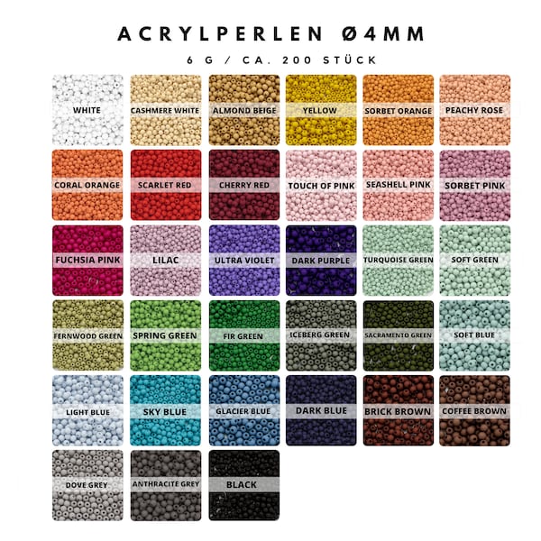 Acrylperlen matt Ø 4mm *6g ca. 200 Stück* Farbauswahl (46,50EUR/100g)