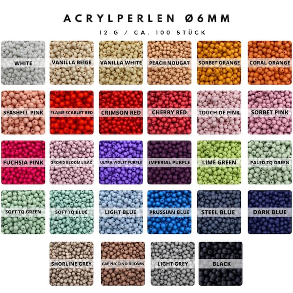 Acrylperlen matt Ø 6mm *12g ca. 100 Stück* Farbauswahl (20,75EUR/100g)