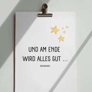 Postkarte "Und am Ende wird alles gut" Stern , Postkarte mit Spruch , Hochformat , Digital