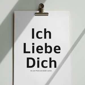 Cartão postal "Ich Liebe Dich - bis zum Mond und wieder zurück." Cartão postal com Spruch, Hochformat, Digital