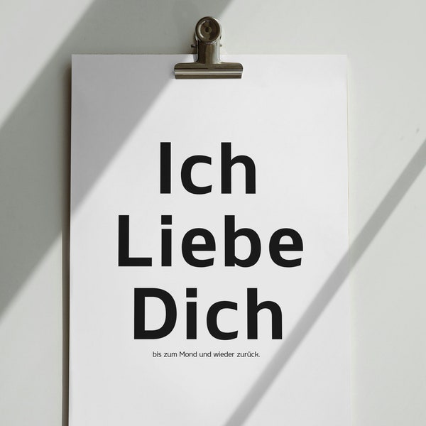 Carte postale « Ich Liebe Dich - bis zum Mond und wieder zurück ». Postkarte mit Spruch , Format avancé , Numérique