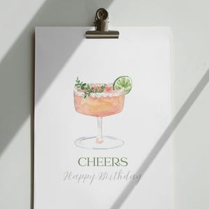 Postkarte &quot;Happy Birthday&quot; Cheers, Drink, Geburtstagskarte, Postkarte mit Spruch , Hochformat , Digital