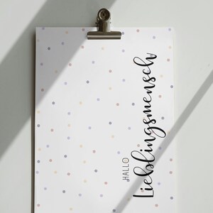 Postkarte &quot;Hallo Lieblingsmensch&quot; Freunschaft , Familie , Postkarte mit Spruch , Hochformat , Digital