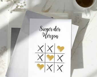 Postkarte ""Sieger der Herzen"" Lustige Postkarte für Partner, Ich Liebe dich, Postkarte mit Spruch , Hochformat , Digital