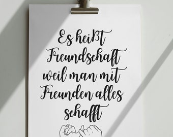 Postkarte "Es heißt Freundschaft-weil man mit Freunden alles schafft." Freundschaftskarte, Postkarte mit Spruch , Hochformat , Digital