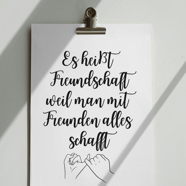 Tarjeta postal "Es heißt Freundschaft-weil man mit Freunden alles schafft." Freundschaftskarte, Postkarte mit Spruch, Hochformat, Digital