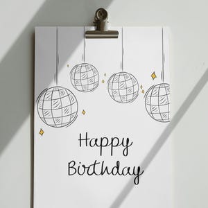 Postkarte "Happy Birthday" Discokugel, Geburtstagskarte, Postkarte mit Spruch , Hochformat , Numérique