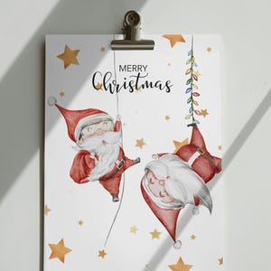 Weihnachtskarte &quot;Merry Christmas&quot; Weihachtsmänner, Digitale Postkarte mit Spruch , Hochformat