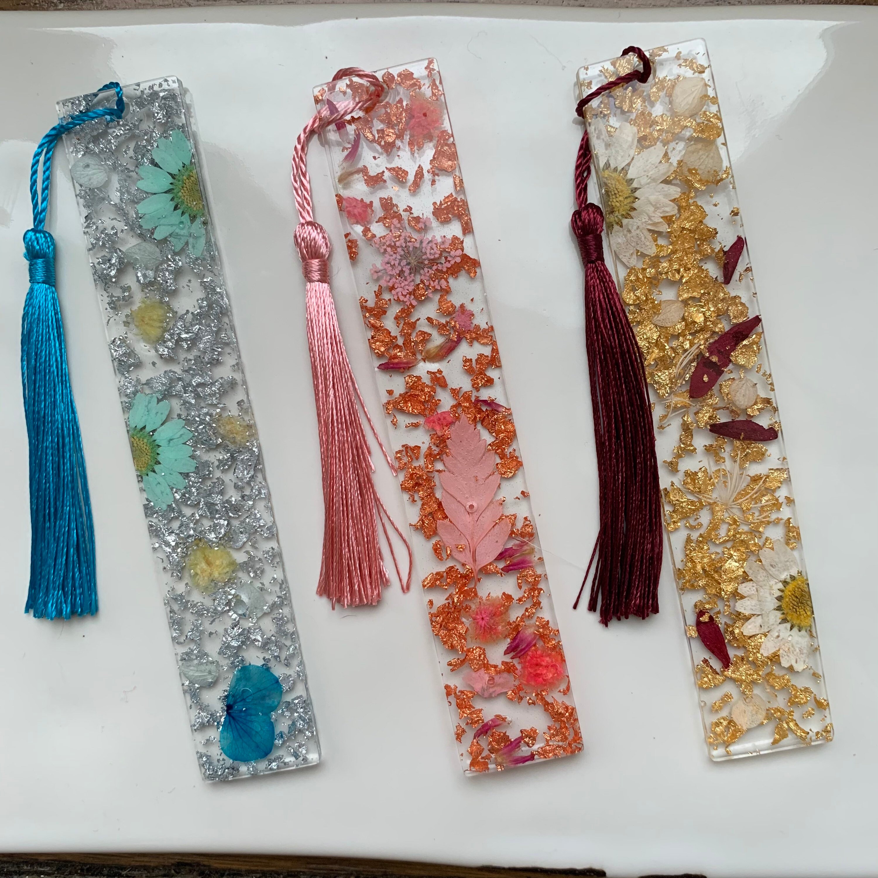 Floral Resin Bookmark with Rose Gold Foil Etsy