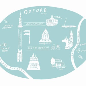 Impression de carte personnalisée de la ville d’Oxford, affiche, A4, illustrée, personnalisable, personnalisée, art local, cadeau fait à la main