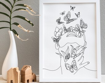 Black Line Art | Digital download print | buttery print | butterflies print | abstract art | abstract print | home decor | digital download