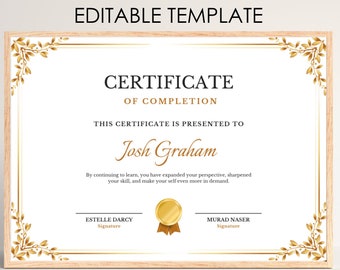 Certificat d'achèvement | Certificat modifiable | certificat numérique | certificat imprimable | dessins imprimables | certificats | personnel