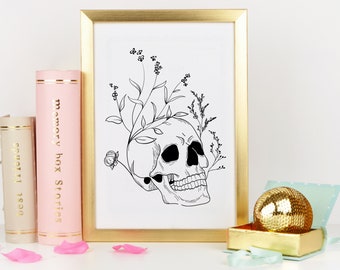 Halloween printable | Halloween art print | Floral Skull art | digital download | printable art | printable skull | halloween home decor