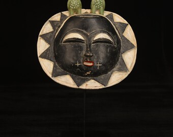 African Baule Moon Mask 122 on display stand