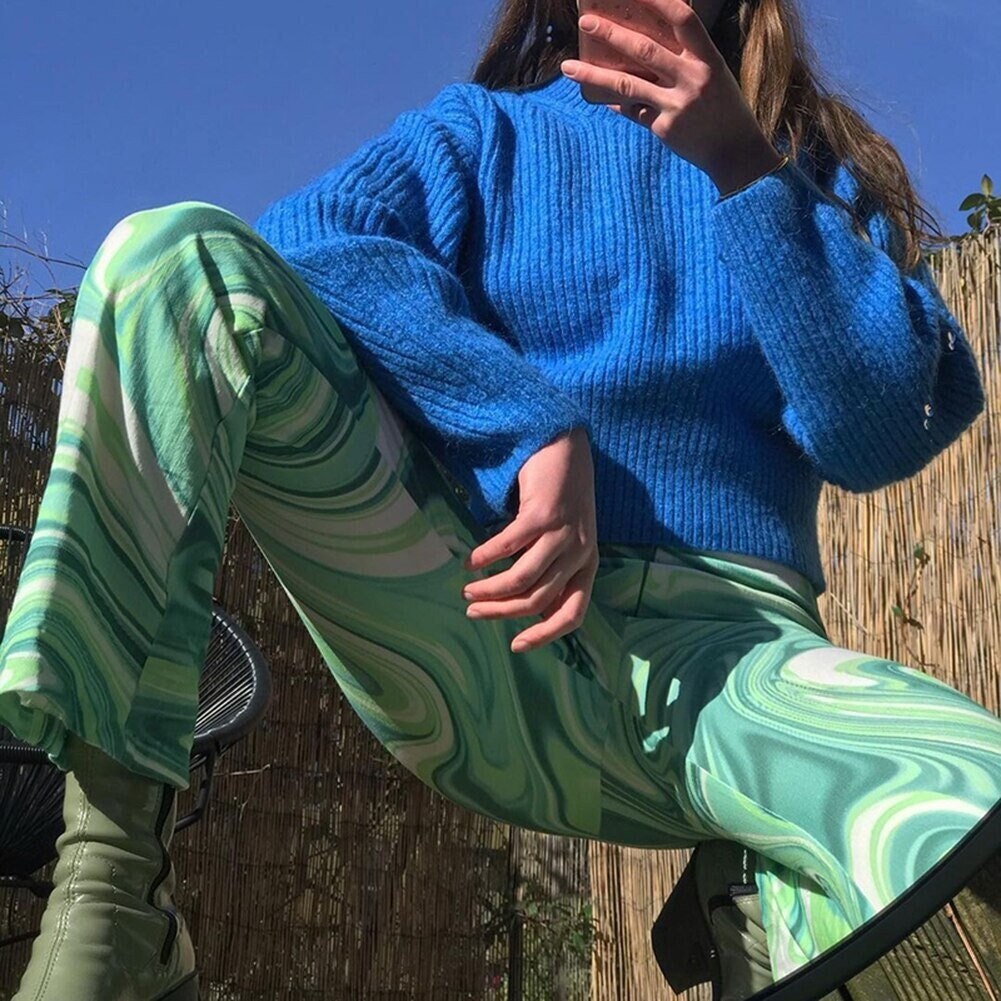 Green Y2K Swirl Paisley Print Vintage 
