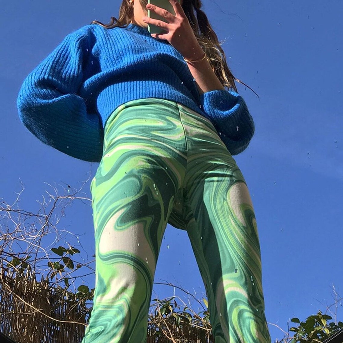 Green Y2K Swirl Paisley Print Vintage High Waist Pants Jeans Etsy