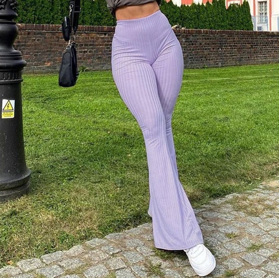 00s Y2K Lilac Wide Leg Pants Zipper Palazzo Trousers Pastel Purple Cyber Egirl Kawaii Aesthetic Vintage