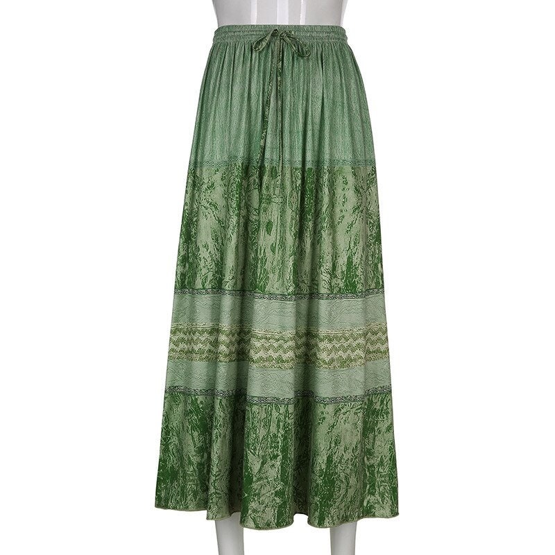 Y2K Printed Green Fairycore Long Skirt Retro Kawaii Lace up | Etsy UK