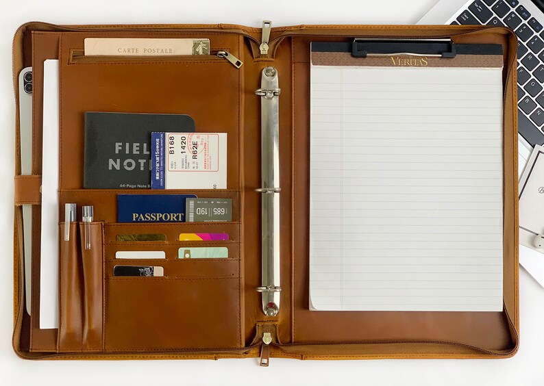 Personalized Leather Portfolio for Men, 3 Ring Binder Leather Portfolio