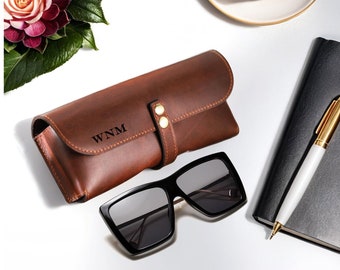 Personalized Sunglasses Leather Case, Leather Box for Eyeglasses, Brown Reding Glasses Case, Leather Glasses Purse, Father Day Gift for Him