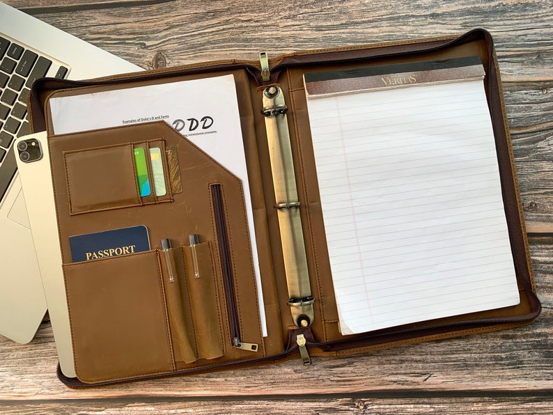Binder Portfolio Leather Padfolio 3 Ring Binder Planner Etsy