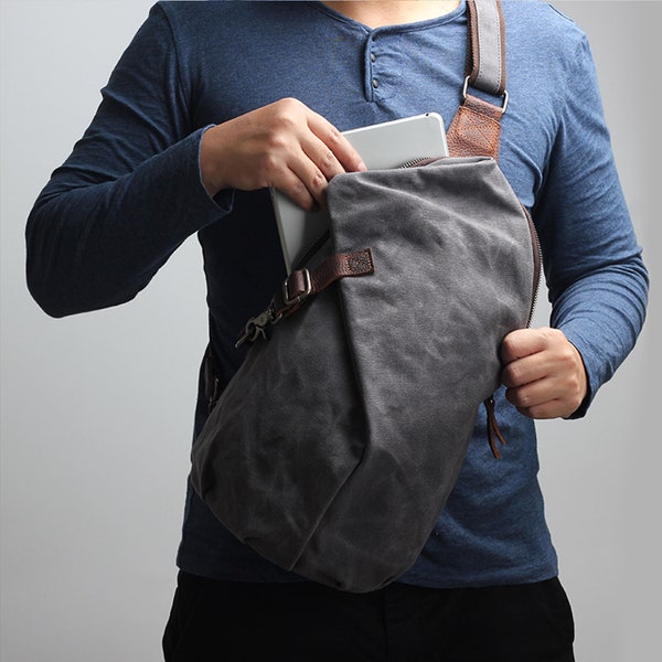 Vintage Shoulder Bag For Men, Cotton Canvas Sling Bag, Canvas Backpacks Chest Bag, Hiking Travel Bag, Gift for Boyfriend/Husband/Him