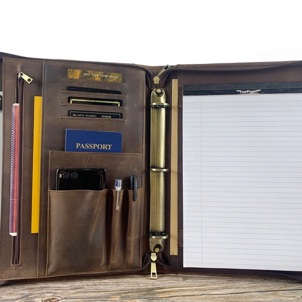 Tooled Leather 3 Ring Portfolio With Handles Etsy