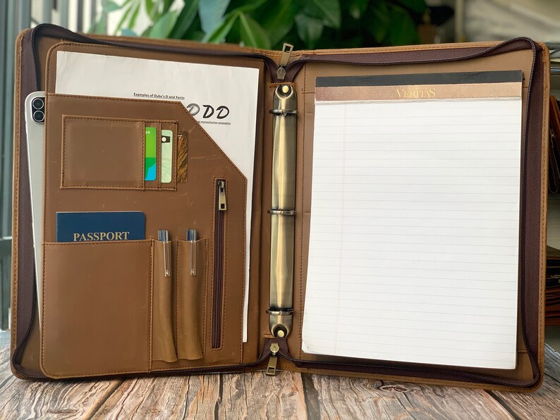 Binder Portfolio Leather Padfolio 3 Ring Binder Planner Etsy