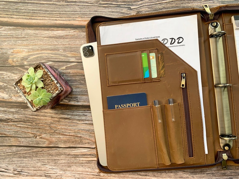 Binder Portfolio Leather Padfolio 3 Ring Binder Planner Etsy