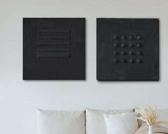 Wabi Sabi Art | Japandi Decor Art | 3D Large Wall Art | Textured Wall Art | Black| Minimal Wall Decor | MidCentury Large Art