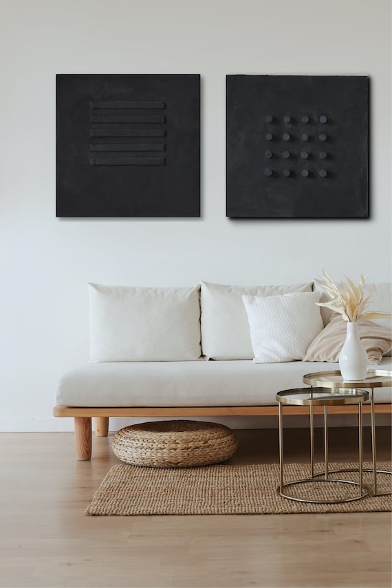 Wabi Sabi Art | Japandi Decor Art | 3D Large Wall Art | Textured Wall Art | Black| Minimal Wall Decor | MidCentury Large Art