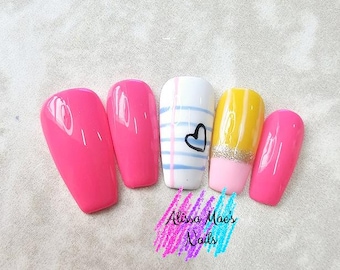 Back to school press on nails, School nails, Pencil nails, Paper nails