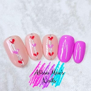 Valentines day Press on nails, Heart nails, Pink Heart nails, Press on nails