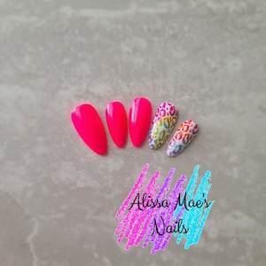 Hot Pink Leopard Press On Nails, Summer Nails, Pink Neon Nails